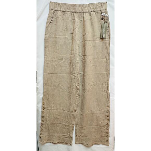 SOFT SURROUNDINGS Wide Leg Pants Womens Oceo Gauze Size Medium Taupe Tan NWT - Picture 4 of 14